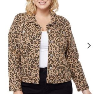 Plus Size Kensie Leopard Print Denim Jacket NWT